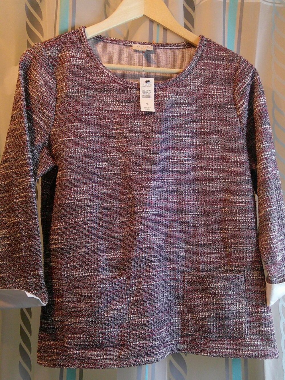 NWT "TALBOTS" Petites 3/4 Sleeve Popover Shirt/Blouse BOUCLE' Women's S Petite